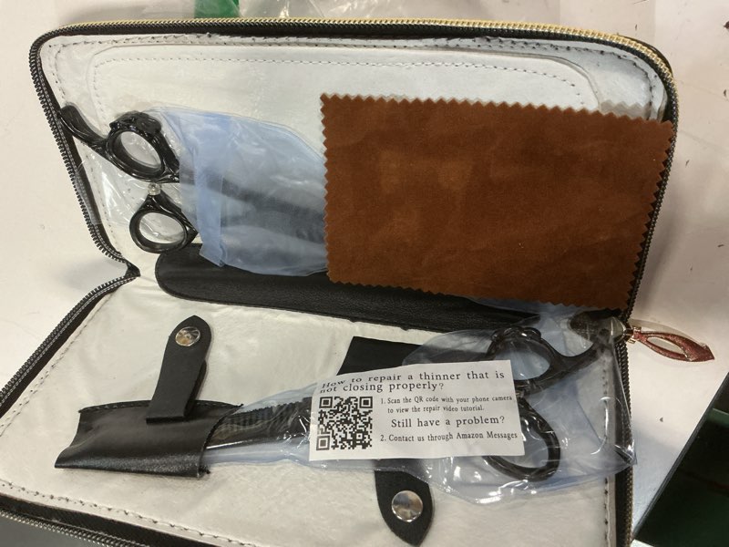 Condition photo showing As Is for hair cutting scissors, 6.0 inch black professional japan 440c hair cutting shears - salon hair blending/thinning/texturizing scissor, hand sharpened c-black