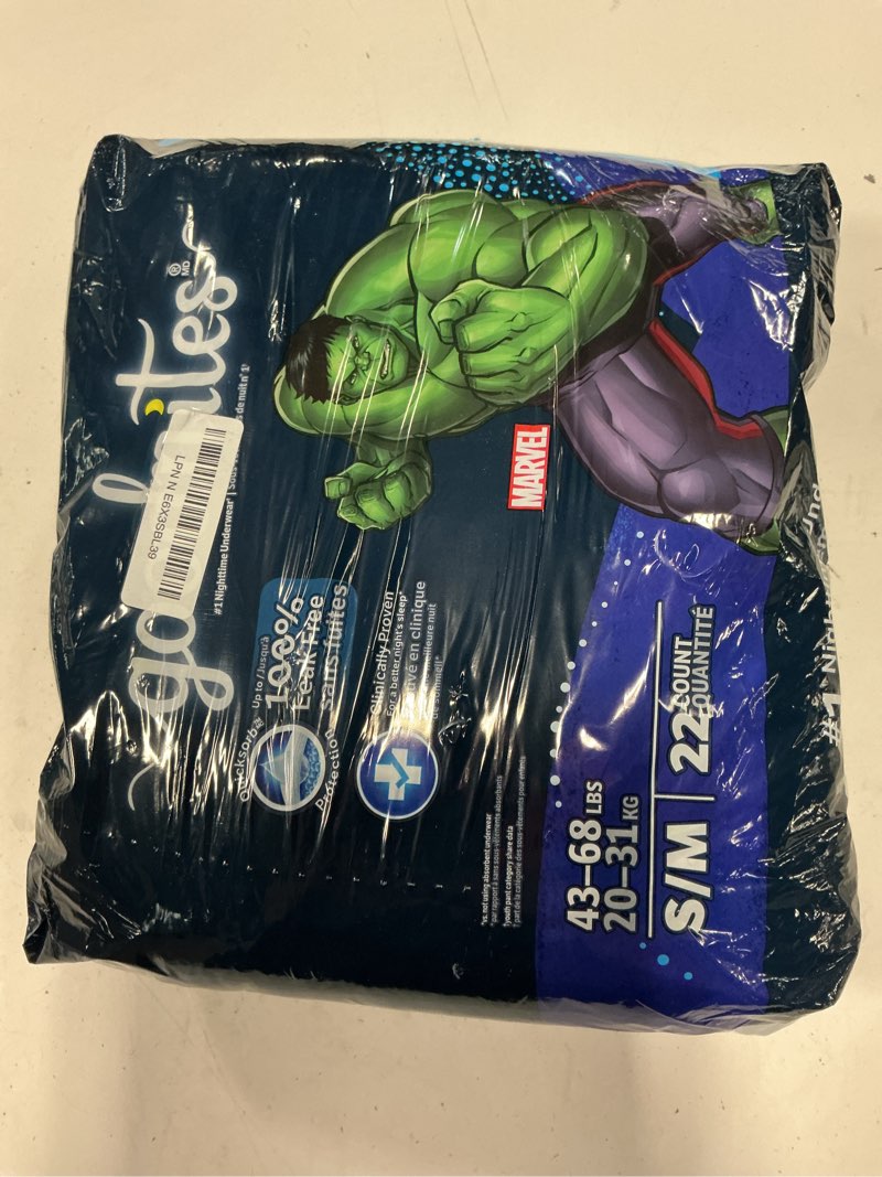 Condition photo showing New/Like New for goodnites boys' nighttime bedwetting underwear, size s/m (43-68 lbs), 22 ct (1 packs of 22), packaging may vary small/medium