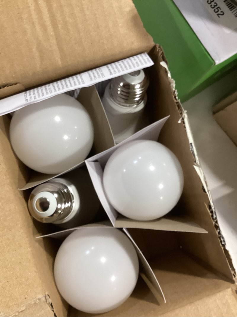Condition photo showing As Is for amazon basics a19 led light bulbs, 60 watt equivalent, energy efficient 9w, e26 standard base, soft white 2700k, dimmable, 10,000 hour lifetime , 6-pack 6 count (pack of 1) 60 watt soft white