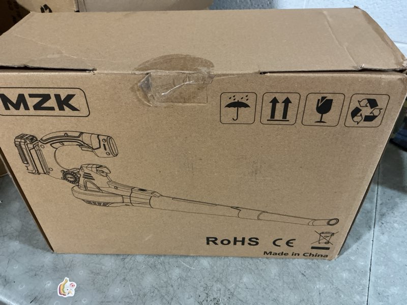 Condition photo showing Good Condition for mzk cordless leaf blower,20v battery powered electric blower for lawn care, electric lightweight leaf blower for blowing leaves, patio cleaning, lawn care and dust(2 * 2ah battery & charger included)