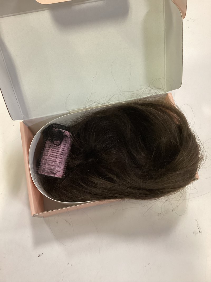 Condition photo showing As Is for Hairro Human Hair Toppers Free Parted, 3.5x4.7" Base Hand-wovened 100% Real Hairpieces, with Invisible Clips-in for Women, for High Hairline/Adding Volume on Top, 14 Inch Dark Brown