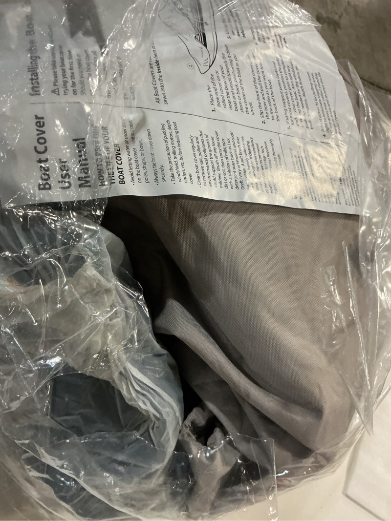 Condition photo showing Good Condition for center console boat cover 17-19ft, 1200d waterproof boat cover with motor cover, trailerable boat cover for center console boat, heavy duty marine grade uv resistant polyester fabric, gray 17'-19' length, beam width up to 102" gray
