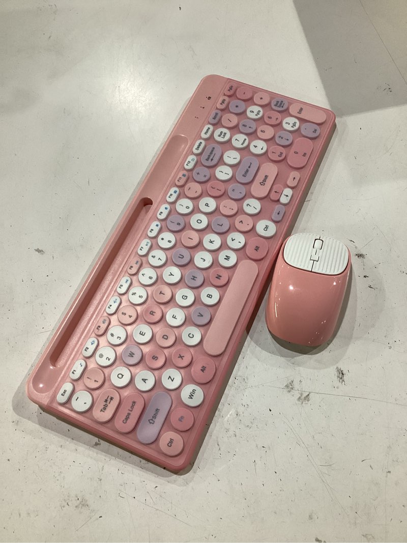 Condition photo showing Good Condition for retro wireless keyboard with round keycaps, 2.4ghz full-size usb cute wireless keyboard mouse for computer, desktop, laptop and computer (pink-colorful)