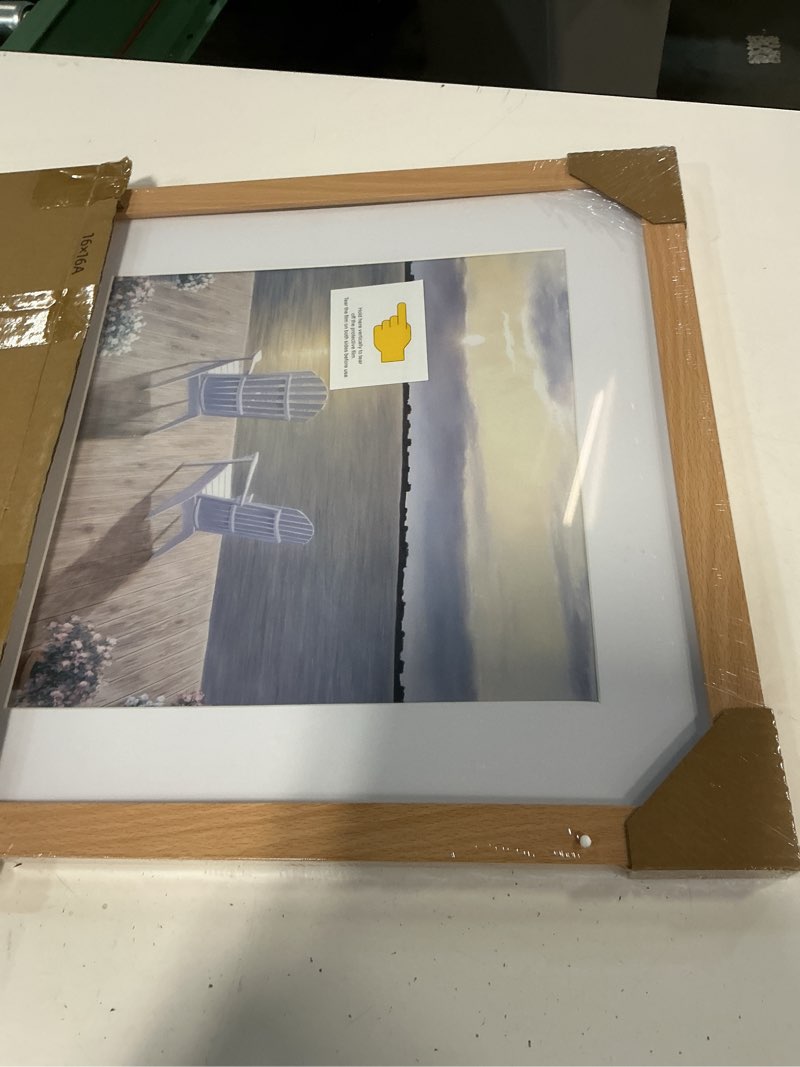 Condition photo showing Good Condition for vnvnk 16x16 frame natural wood color, perfect for 16x16 inch picture without mat or 12x12 inch picture with mat, home wall decor picture frame-1 pcs 16x16 natural