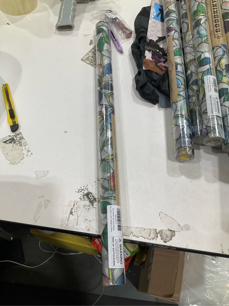Condition photo showing New/Like New for window film, frosted privacy, one way tint, uv block, heat insulation, anti-glare, static cling, renter friendly for home bathroom door frosted purple flower 23.5*78.5