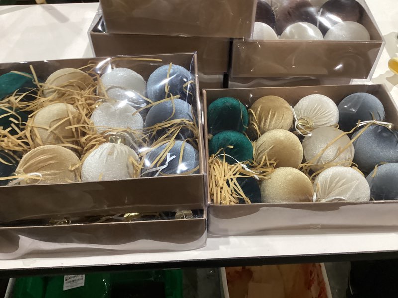 Condition photo showing New/Like New for 12 Pcs Velvet Christmas Ornaments Balls, 3.15 inch Velvet Christmas Tree Balls, Neutral Shatterproof Hanging Xmas Ornaments for Christmas Tree,Family, Holiday, Party Decoration, Green Gray