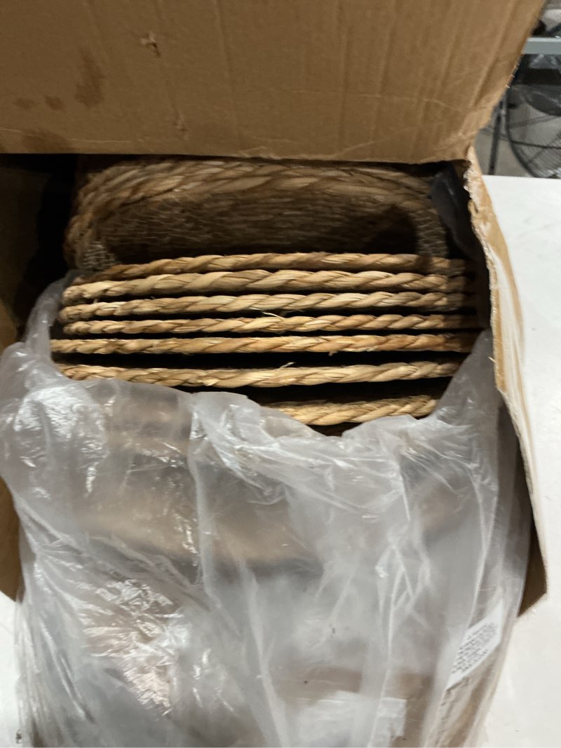 Condition photo showing As Is for kochorie set of 60 round woven placemats 12 inches bulrush placemats natural hand-woven boho rattan placemat wicker table mats farmhouse weave place mats for home dining 12 inch 60