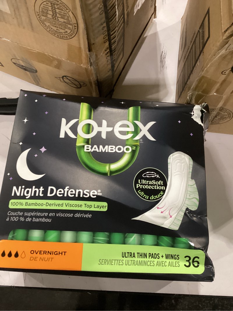 Condition photo showing As Is for kotex bamboo ultra thin overnight pads with wings, 72 count (2 packs of 36) (packaging may vary) with wings 72.0