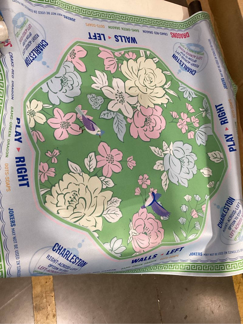 Condition photo showing Good Condition for soulchen flower blue and green american mahjong mat for table with rules, no creases, ships rolled, 31.5 x 31.5 non-slip noise reduction gaming mat with carrying bag for poker card board blue and green flower