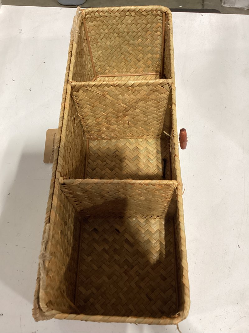 Condition photo showing Good Condition for seagrass storage basket for bathroom - wicker toilet tank basket with lid - woven narrow organizer (16.5" x 5.5" x 5.5") natural 16.5" x 5.5" x 5.5"