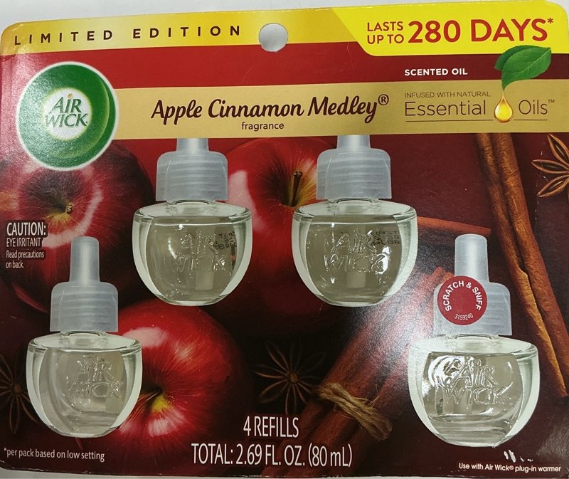 air wick® plug in scented oil air freshener refill pack - 4 count oil refill apple cinnamon medley, essential oils