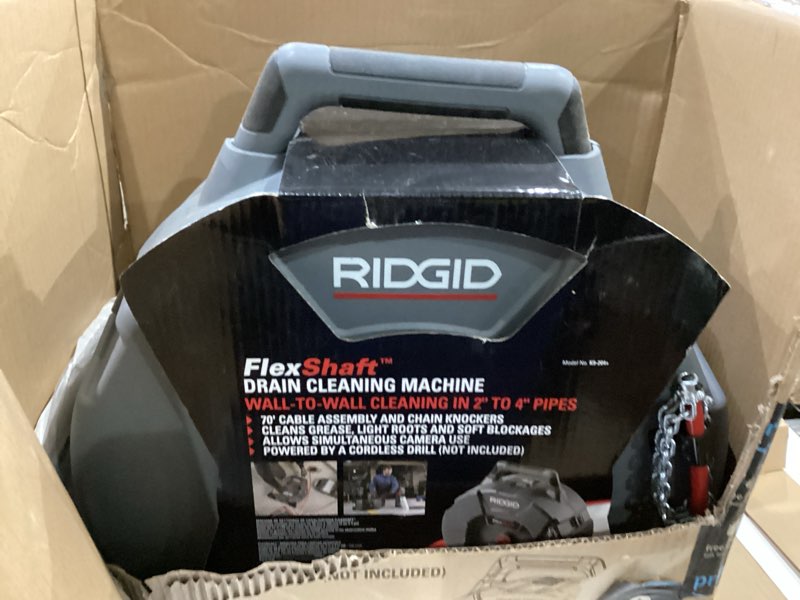Condition photo showing Good Condition for ridgid 76198 flexshaft k9-204+ drain cleaning machine for 2" to 4" pipe, professional wall-to-wall drain cleaning machine with 70' of 5/16" flexshaft cable