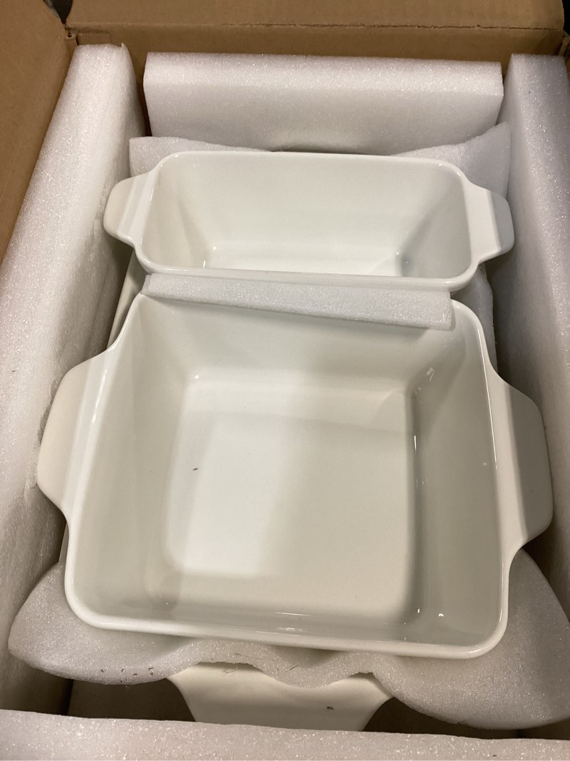 Condition photo showing Good Condition for DOWAN Casserole Dishes for Oven, Baking Dishes Set, Ceramic Bakeware Sets of 3, Lasagna Pan Deep, Rectangular Baking Pan Set with Handles for Baking, Casserole, Kitchen, Wedding Gift, White (13''/8''/4'') Soft White
