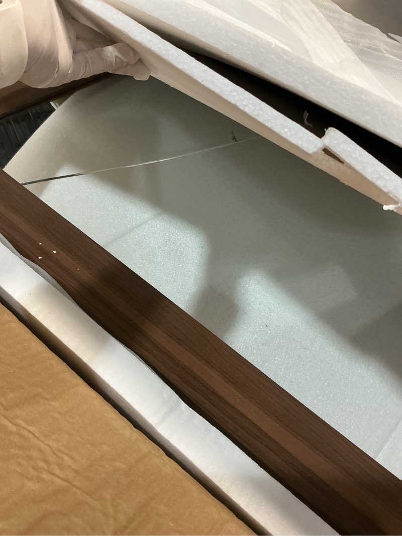 Condition photo showing As Is for buruis 20 x 28 inch walnut grain medicine cabinet with mirror, recessed or wall-mounted wood storage cabinet for bathroom, adjustable shelves, soft-close hinges, rectangle walnut 20 x 28 inch