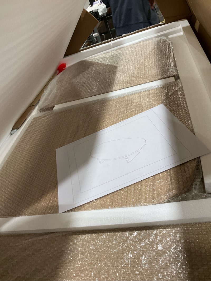 Condition photo showing Good Condition for Honyee Modern Oval Coffee Table, Small Coffee Tables for Living Room - Oak Wood Top with Solid Legs, Wooden Center Table Easy Assembly for Living Room &Bedroom,Office, Natural 39.3 inches x 23.6 inches x 16.5 inches