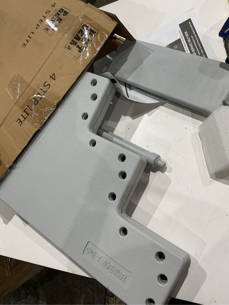 Condition photo showing As Is for pet gear pet step iv pet stairs for small dogs and cats up to 50 pounds, lightweight, no tools required, 13 colors to choose from, platinum