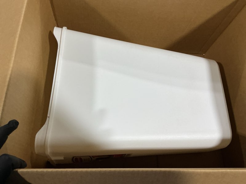 Condition photo showing Good Condition for rubbermaid swing top waste container for home and kitchen, easy access disposal and slim modern trash can with lid, 12.2 gallon capacity, white