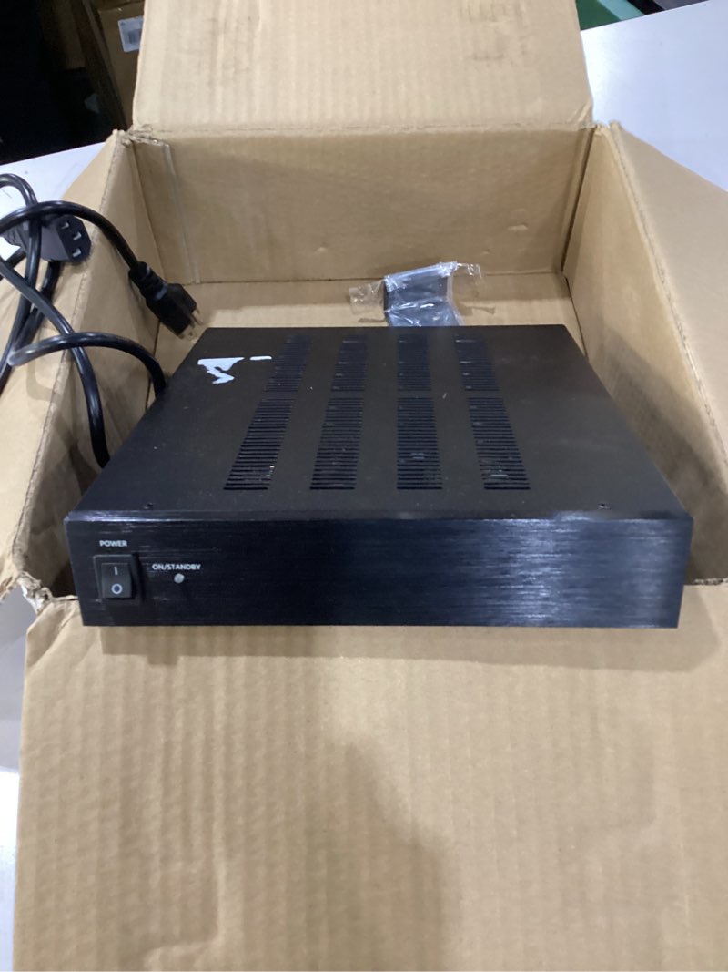 Condition photo showing As Is for used not tested monoprice unity 200-watt bridgeable power amp - class?d amplifier, 12-volt input/output triggers, rack mountable 200w