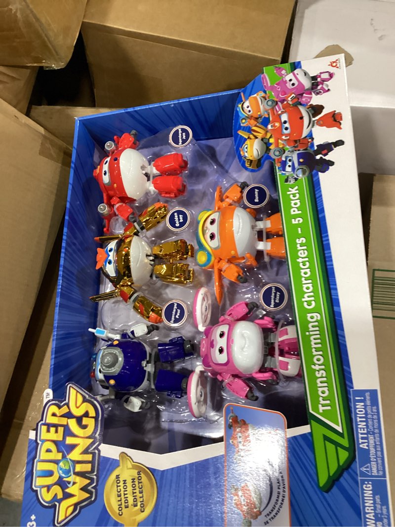 Condition photo showing New/Like New for super wings 5-pack, jett, paul, dizzy, golden boy & sunny transforming action figures toy planes for preschool kids 3-5 years