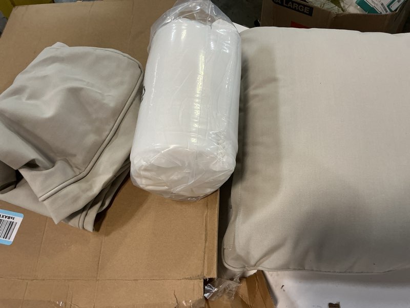 Condition photo showing Good Condition for Amazon Basics Patio Chair Cushion with Back, 24x24x3 inch, Beige, Water Resistant, High-Resilient Foam, 1-Pack Patio Chair Cushion with Back, 1 pack 24x24x3