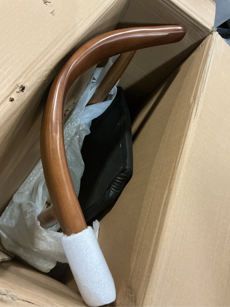 Condition photo showing Good Condition for solid wood dining chair, mid century dining chair, upholstered pu leather chair with wide curved backrest, chair for dining room, kitchen, walnut finish 1-pack