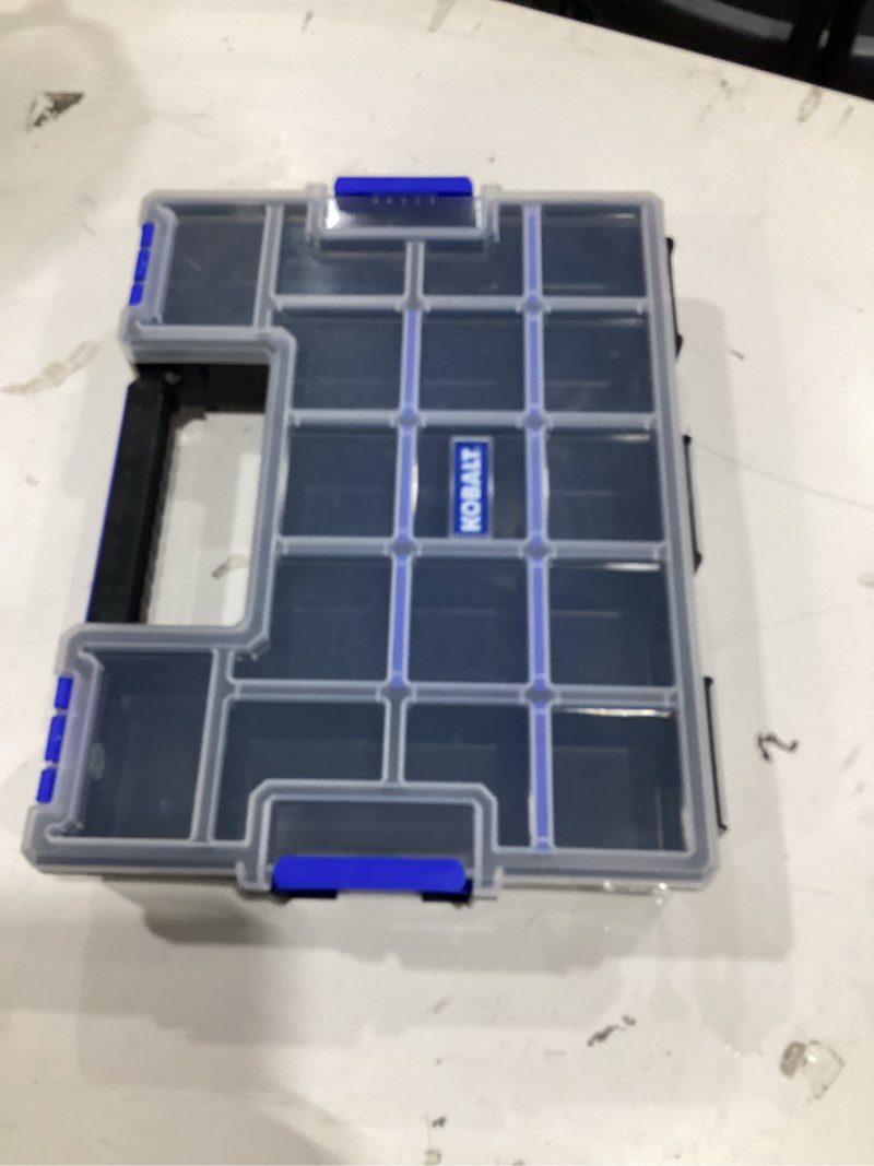 Condition photo showing As Is for small parts storage case tools box organizer double side 34 compartments hardware organizers with removable plastic dividers for screws nuts nails bolts blue 1 pack