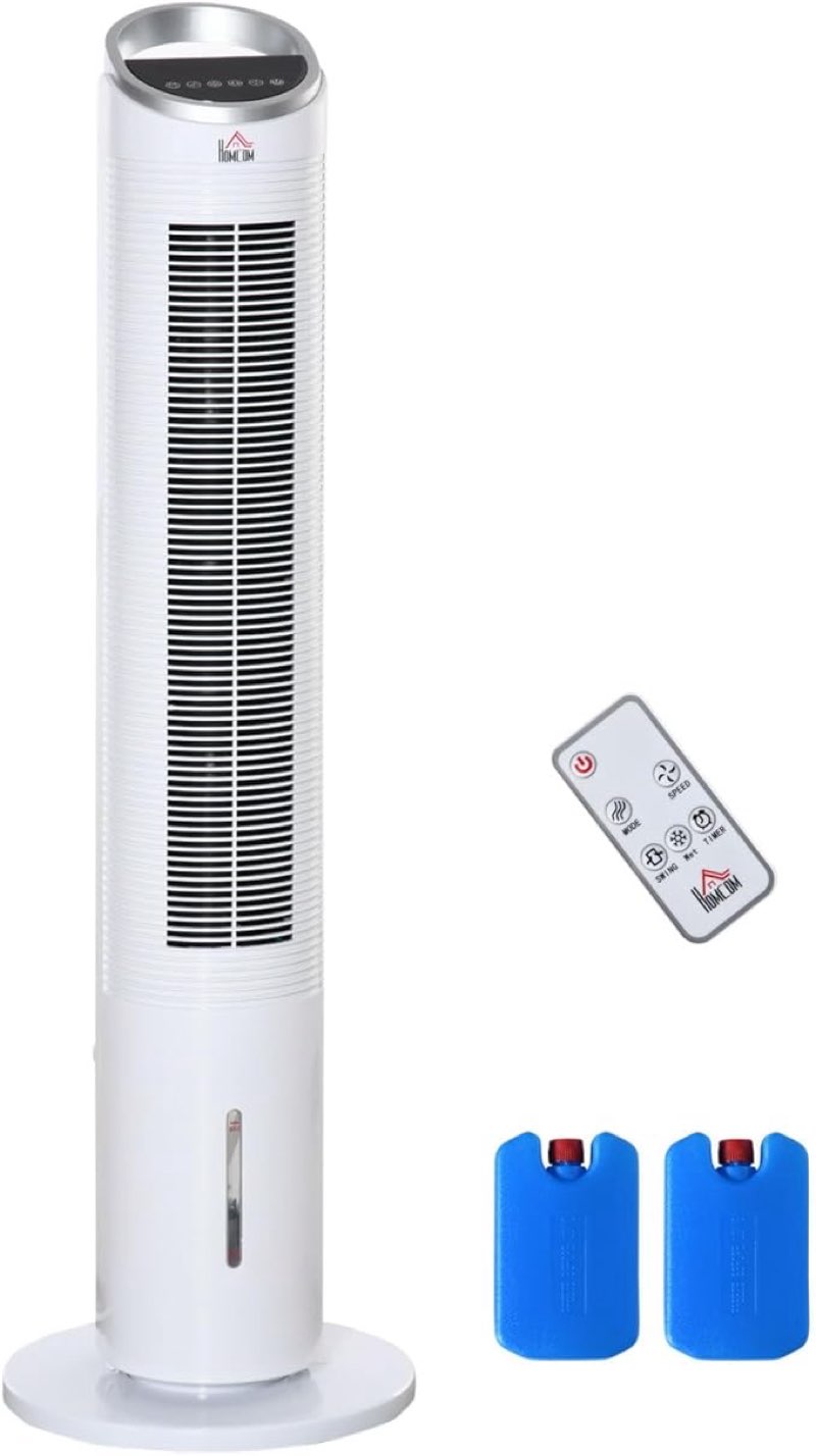 40" Evaporative Air Cooler with Water Tank, 3-In-1 Ice Cooling Fan with Humidifier, 52 Oscillating Portable Swamp Cooler for Home Office, 3 Modes, 3 Speeds, 8H Timer, Remote, White
