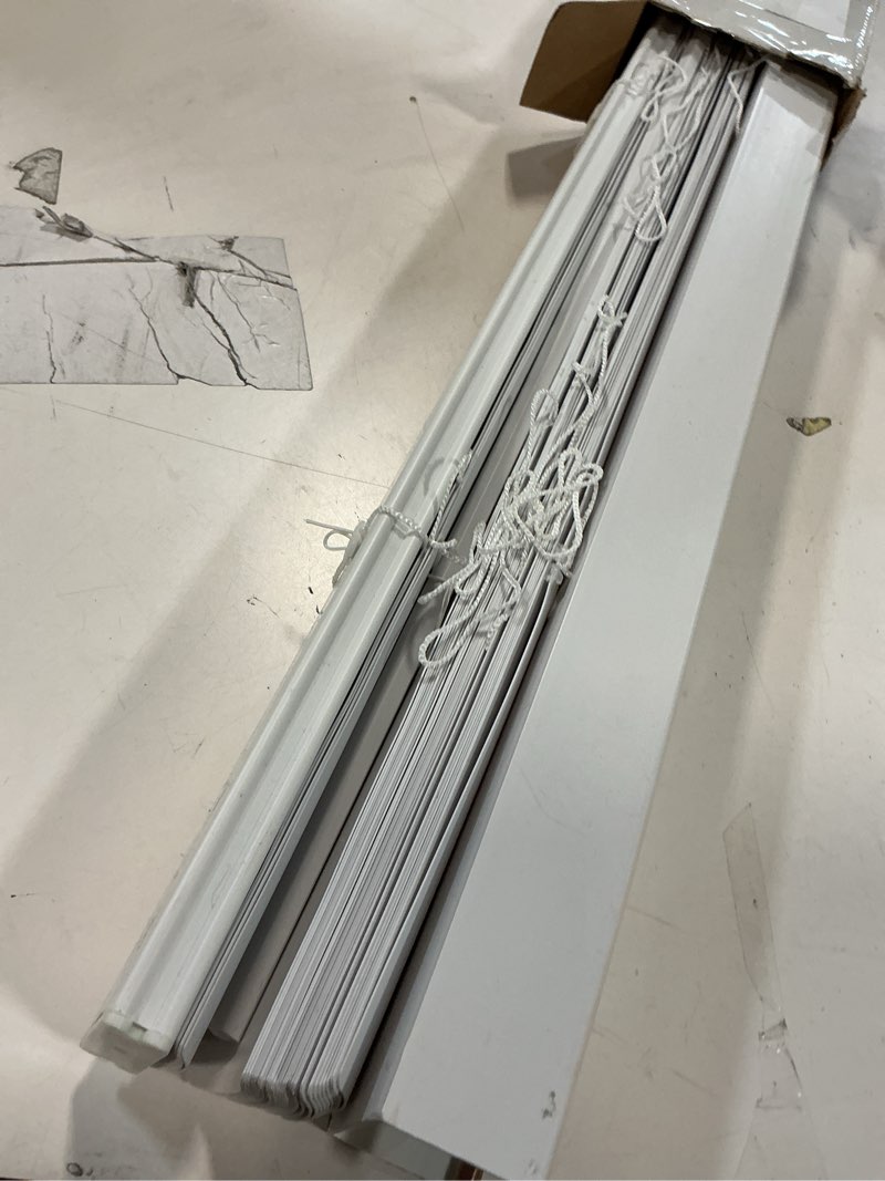 Condition photo showing As Is for Window Blinds, SZXIMU 2'' Cordless Blind for Indoor Windows, 35" W X 64" H Mini Blinds, Light Filtering Blinds & Shades, Horizontal Window Blinds for Home Bedroom Living Room Bathroom Kitchen, White 35"W x 64"H