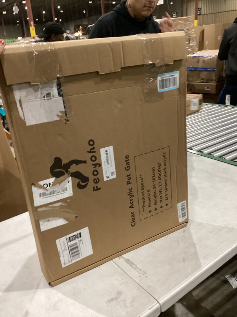 Condition photo showing New/Like New for Clear Acrylic Freestanding Dog Gates for The House – Folding 4-Panel Pet Gates for Doorways, Stairs, and Rooms, Transparent Indoor Barrier for Dogs, Puppies, and Cats 4 Panel - 80''W x 24''H