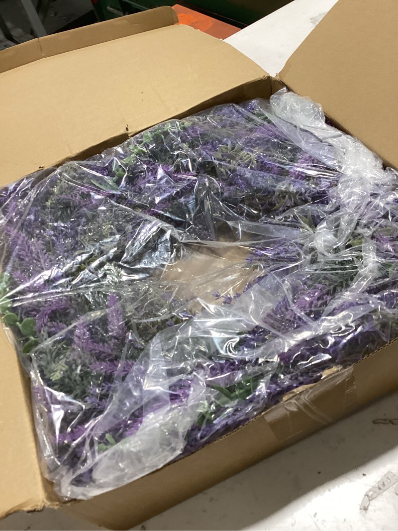 Condition photo showing Good Condition for 26" lavender & eucalyptus wreath for front door - all season artificial wreath for spring and summer, indoor outdoor wall, porch, window, rustic farmhouse home decor