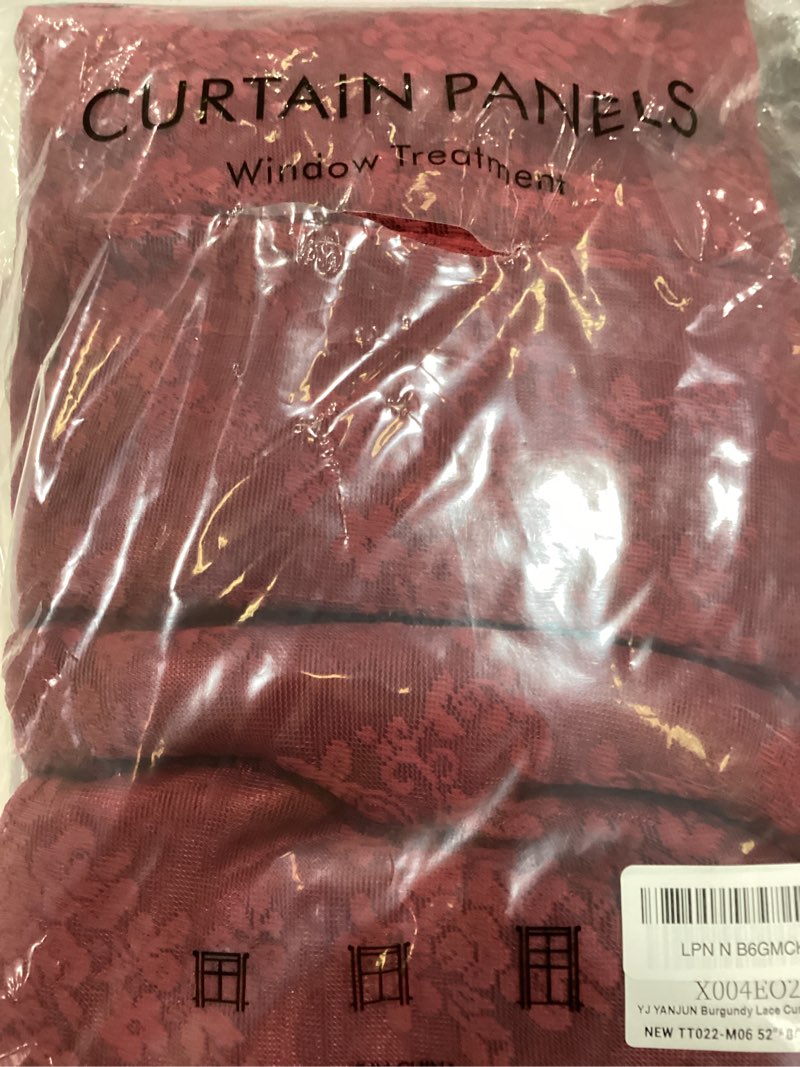 Condition photo showing Good Condition for Burgundy Curtains 84 inches Long Vintage Elegant Floral Maroon Sheer Curtains Timeless Lace Christmas Curtains for Living Room Bedroom Privacy 7 FT 52 in. W x 84 in. L (Set of 2) Deep Merlot Burgundy 52"W x 84"L (Pack of 2)