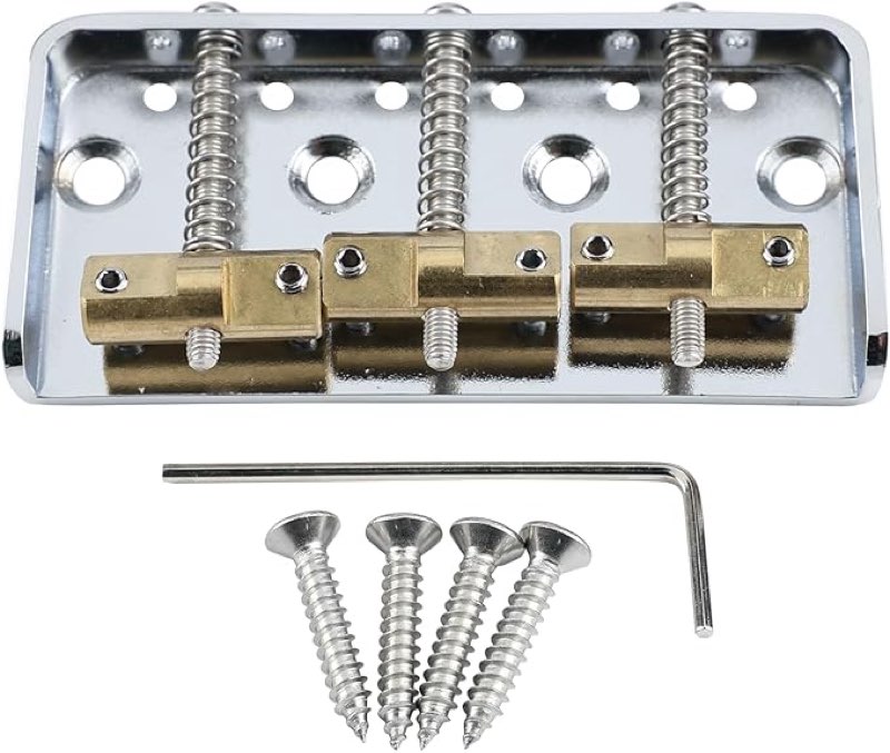 OVSAL Chrome Vintage Short Fixed Bridge with Brass Compensated 3-Saddle Steel Baseplate 10.8mm Guita