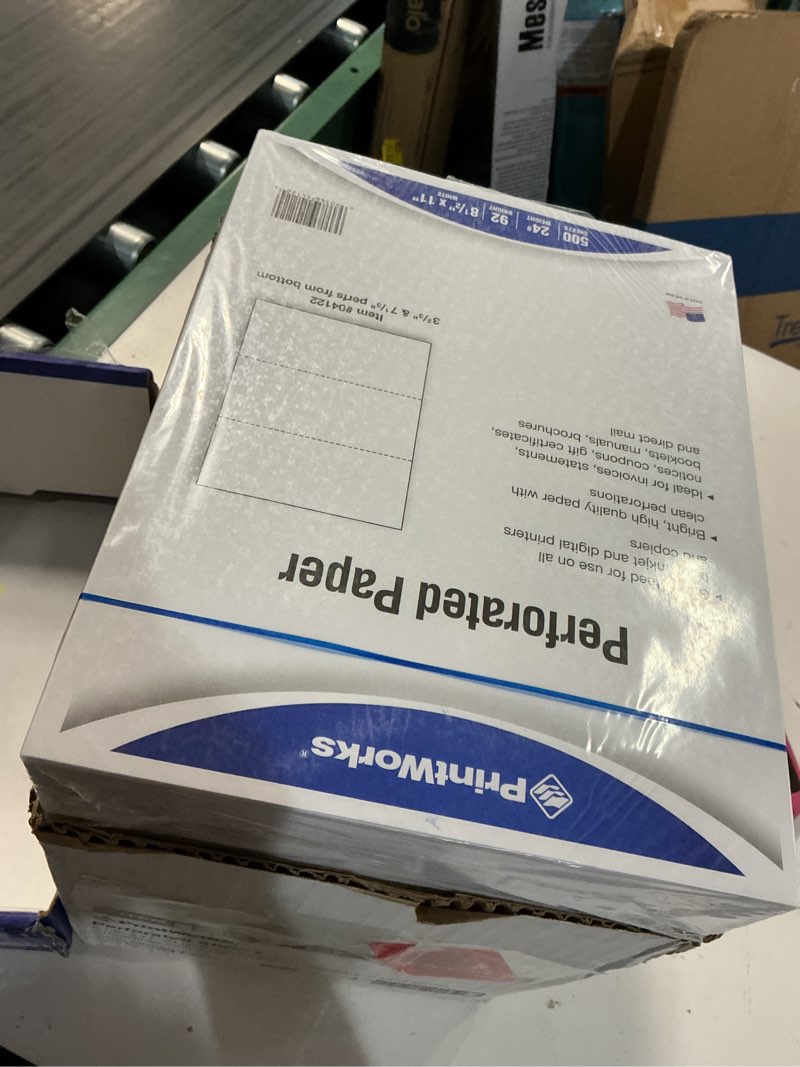 Condition photo showing New/Like New for printworks professional half sheet perforated paper 8.5” x 11” - perfect for w-2, 1099, & statement use - made in the usa - 2500 sheets - 24 lb - a5 paper - printer compatible - white (04118c) 2500 sheets 2 part perf 24 lb