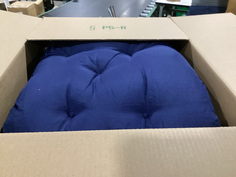 Condition photo showing Good Condition for porch swing cushions outdoor 60 inch waterproof thicken 5" backyard swing cushion with backrest and ties 2-3 seat outdoor swing cushions replacement for porch patio garden lawn(navy blue) navy blue 60x40x5inch