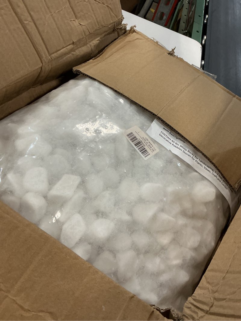 Condition photo showing Good Condition for fantian 40 lbs white rocks for landscaping, 1-2 inch white gravel. decorative pebbles stones for plants, vases, craft and garden 40 lbs, 1-2 inch white 1
