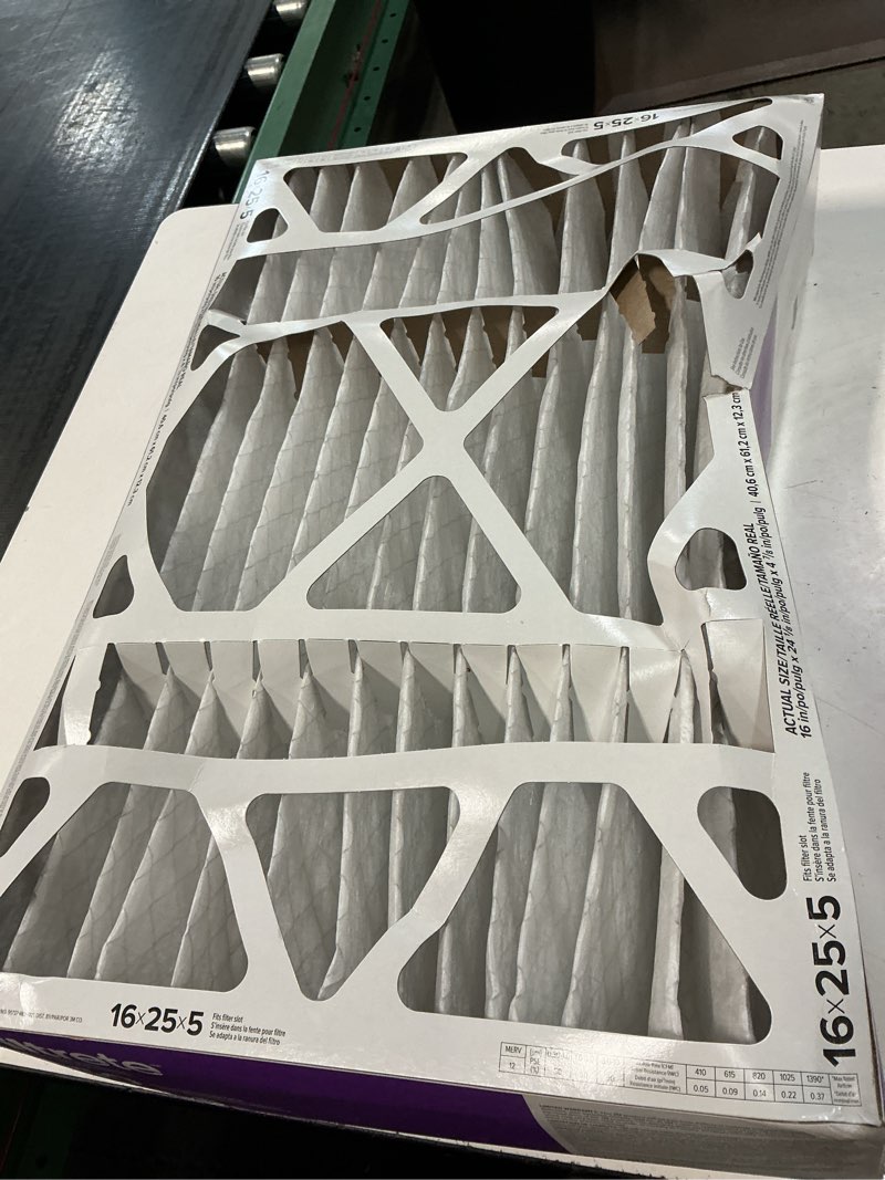 Condition photo showing Good Condition for filtrete 16-in w x 25-in l x 5-in merv 12 1550 mpr allergen, bacteria and virus electrostatic pleated air filter