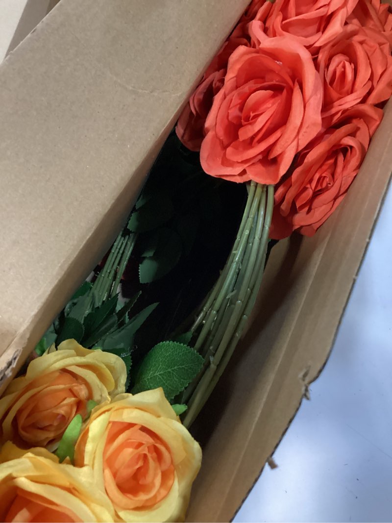 Condition photo showing New/Like New for Hotop 40 Pcs Rose Artificial Flowers Bulk with Long Stem,Realistic Silk Fake Roses Bouquet for Home Wedding Centerpieces Party Table Decoration Valentines Gifts(Gradient Orange)