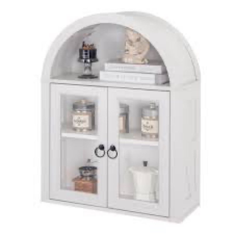 arched wall cabinet with glass door, arch display wall mounted cabinet, farmhouse wall cabinet with shelves for living room, bathroom, kitchen (black)