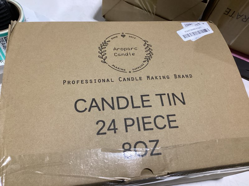 Condition photo showing Good Condition for Aroparc Candle Tins 8oz with Lids, 24 Pack Seamless Candle Containers for Candle Making Supplies Emp