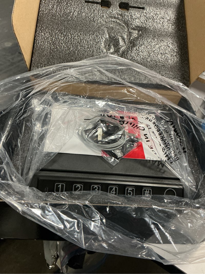 Condition photo showing New/Like New for gun safe for handgun, biometric handgun safe with stealth mode quick access with led light, 3-way unlock fingerprint digital pin key pistol safe, handgun safe lock box with carbon steel cable for car