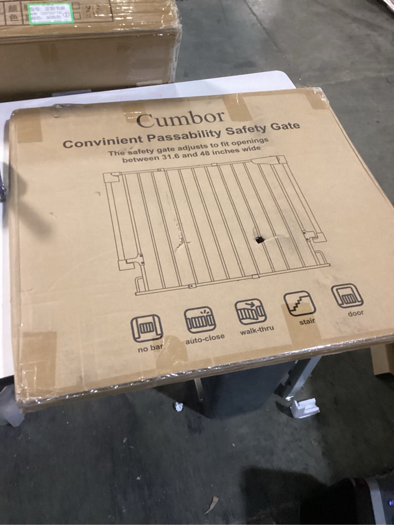 Condition photo showing item condition for Cumbor Expandable 31.6-48" Baby Gate for Stairs, Wall-Mounted, 2-in-1 No Bottom Bar Dog Gate Indoor, Pet Gate for Doorways with Large Walk Thru Door, Child-Proof Safety Gate for Kids (Black) Black 31.6-48" W, 28" H