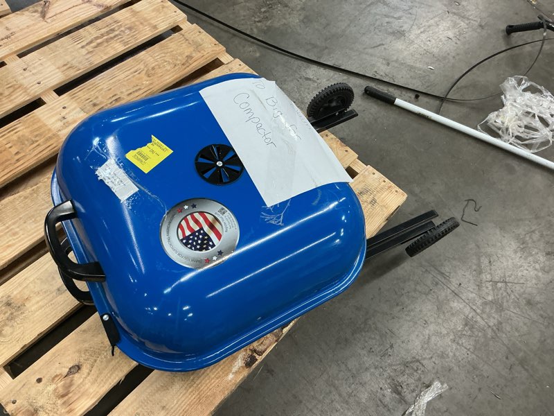 Condition photo showing As Is for blue charcoal grill