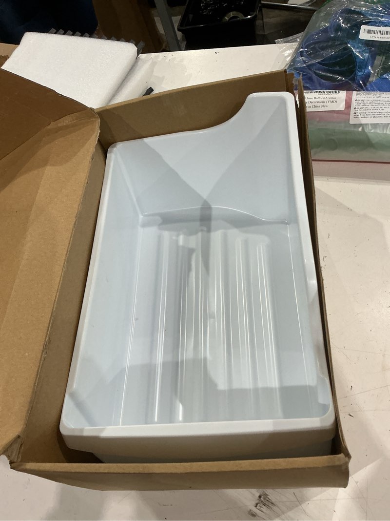 Condition photo showing As Is for 240385201 ice cube container storage freezer bucket compatible with frigidaire kenmore crosley refrigerators parts, storage freezer bin replacement 7240385201 891419 ap2116228 ps430380 eap430380