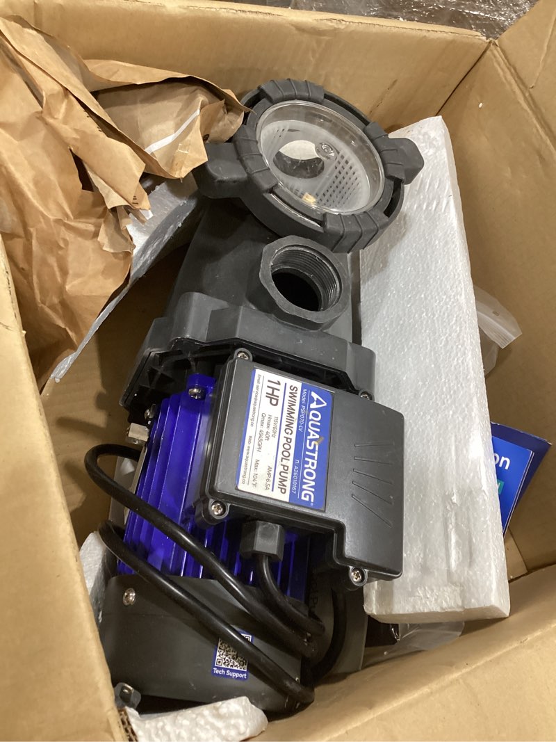 Condition photo showing As Is for vevor swimming pool pump, 1.5 hp 115 v, 1100 w single speed pumps for above ground pool w/strainer basket, 5280 gph max. flow, certification of etl for security single speed 1.5hp, 115v