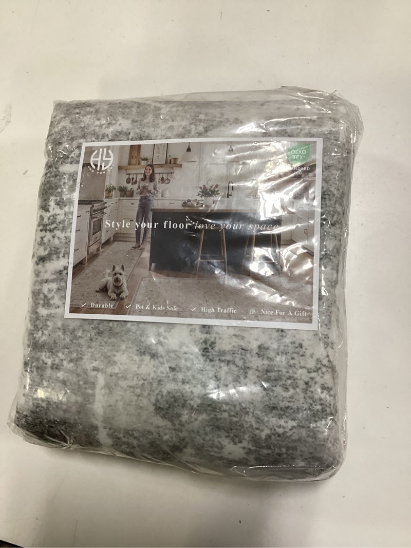 Condition photo showing New/Like New for Washable 2x5 Hallway Runner Rug: Indoor Abstract Water Resistant Kitchen Entryway Rug Soft Living Room Bedroom Carpet Thin Low Pile Non Slip Floor Mat for Bathroom Laundry Room(2X5?Light/Grey) 2' x 5' (Rectangular) Light/Grey