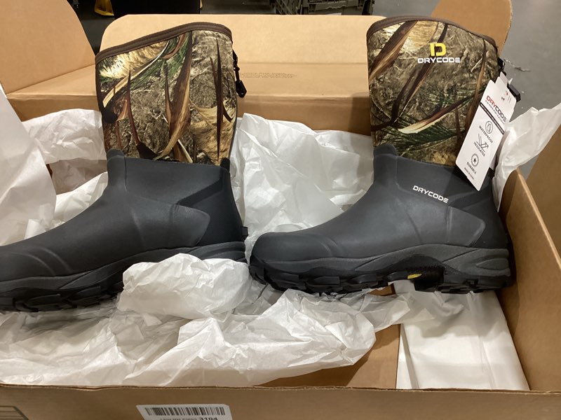 Condition photo showing Good Condition for drycode rubber boots for men, 4.5mm neoprene mid calf rain boots, durable waterproof hunting boots(black & brown & camo) ( size men’s 9 )