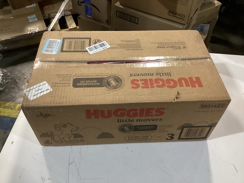 Condition photo showing New/Like New for Huggies Size 3 Diapers, Little Movers Baby Diapers, Size 3 (16-28 lbs), 168 Count (6 Packs of 28), Packaging May Vary