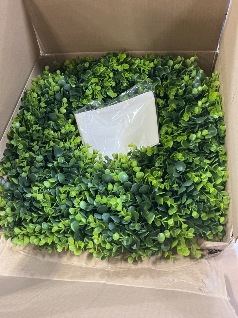 Condition photo showing Good Condition for 24inch Green Boxwood Wreath for Front Door Outdoor All Seasons Spring Summer Winter Waterproof and UV Resistant Beautiful Lush Decorative Wreath