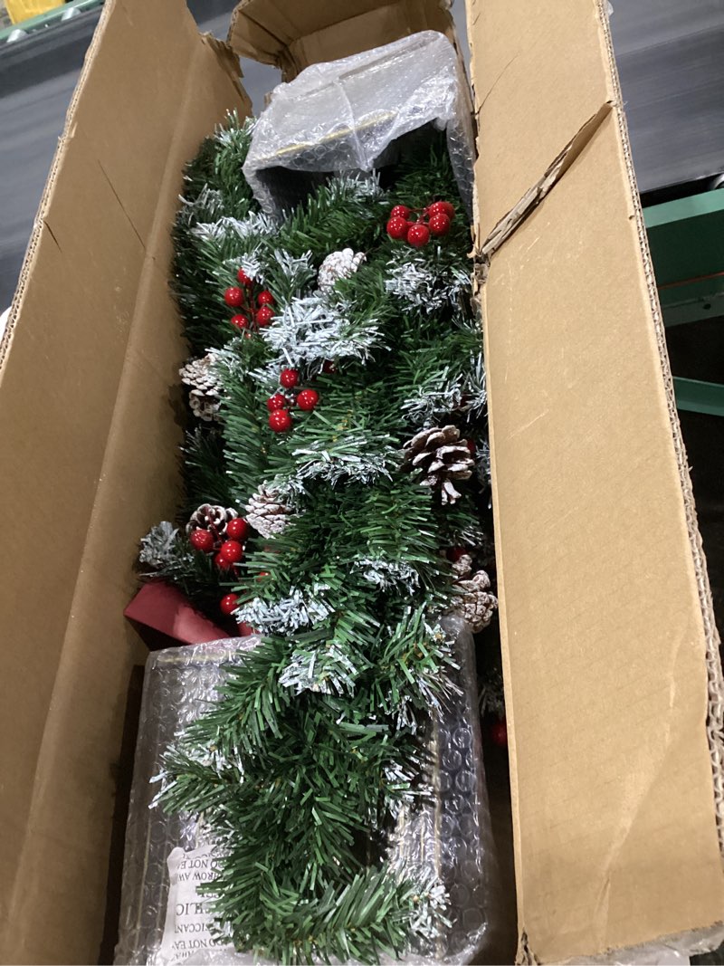 Condition photo showing New/Like New for 2 Pack 4 Ft Entrance Christmas Tree in Wood-Like Box Base, Artificial Potted Xmas Tree with 60 LEDs Warm White Light Timer Waterproof Battery Box 140 White Tipped Branches Pinecones Berries for Door
