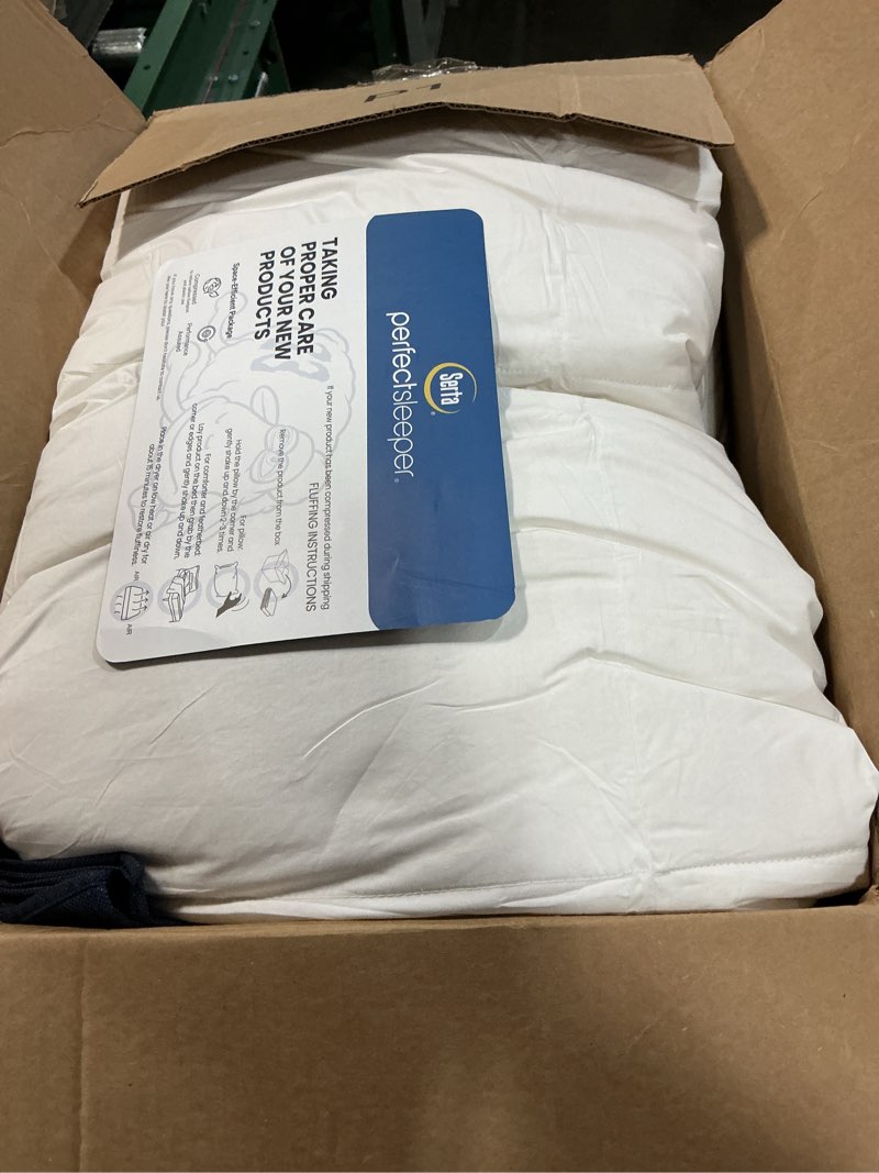 Condition photo showing Good Condition for Serta Goose Feather Down Fiber Cotton Comforter Queen Size - 100% Cotton Duvet Insert - Hotel Luxury Hypoallergenic Bedding Comforter All Season Medium Warmth 90 x 90 Inch White Full/Queen All Season